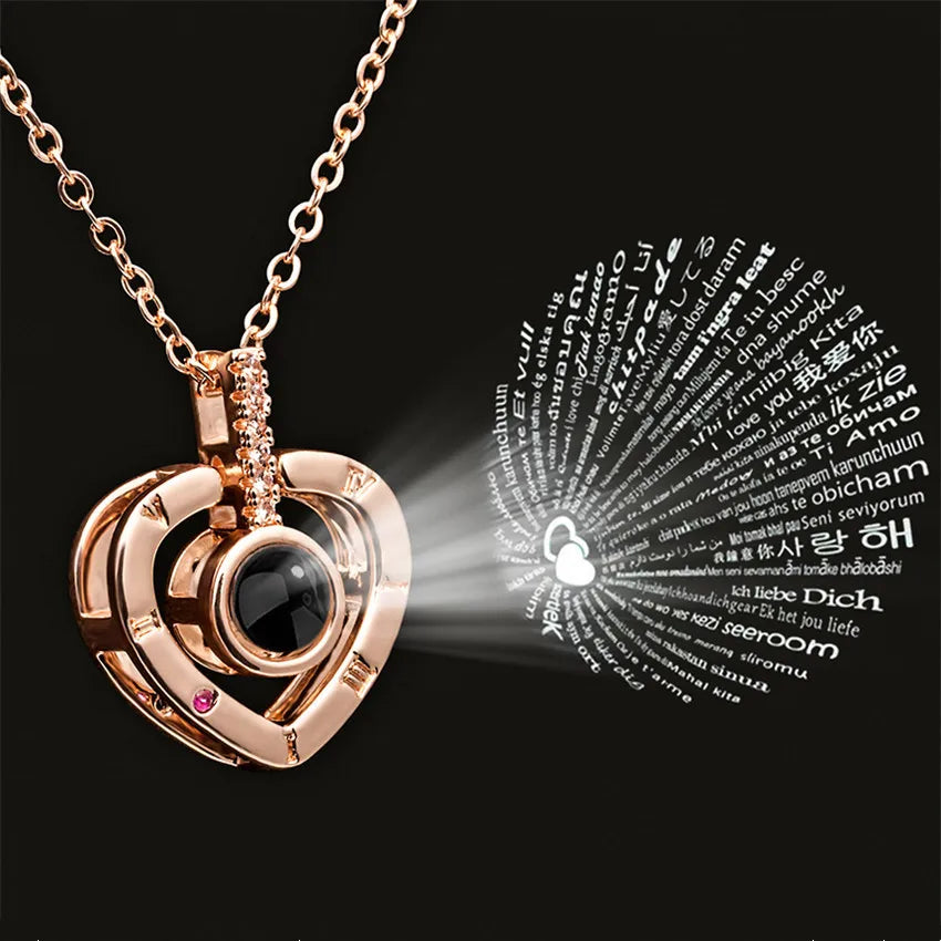 Projection Necklace 100 Languages I Love You Pendant Necklaces for Lover Girlfriend 2022 Creative Couple Romantic Jewelry Gifts