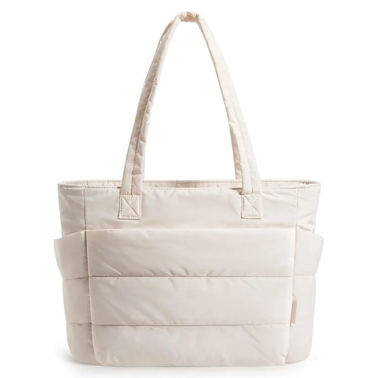 Casual Large Capacity Cotton Padded Tote Bag Soft Lightweight Puffy Laptop Bag Solid Color Simple Luggage Handbag Work Large Capacity Cotton Padded Tote Bag – Lightweight, Soft, Protective Laptop Carrier in Solid Color | Minimalist Work & Travel Handbag